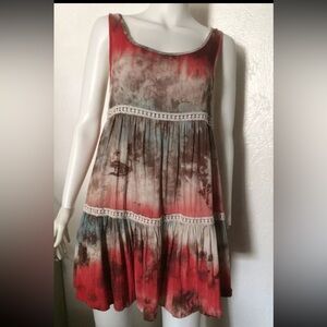 Entro Tunic Dress Womens Pink Blue White Brown Tie Dye Sleeveless Lined Sz S